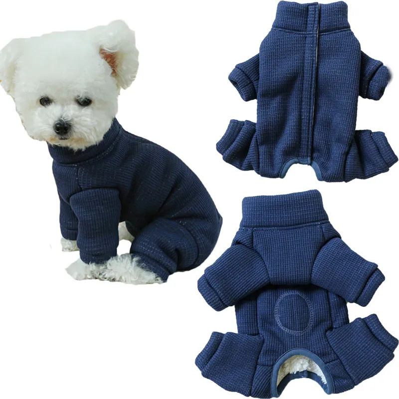 Solid Dog Jumpsuit Coat Winter Thickened Wrapped Belly Pet Dog Clothes For Clothing Puppy Overalls Jacket For Small Dogs York XS