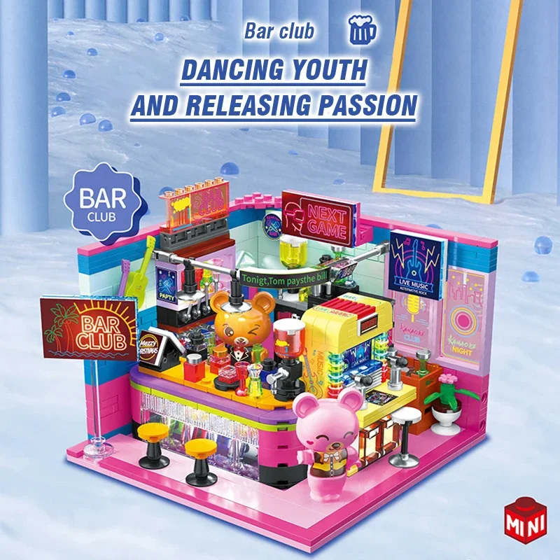 الجسيمات مقهى سجل متجر بار عرض الشارع بناء الالعاب العملاقة الأطفال الإبداعية البناء التعليم اللعب كتل الطوب