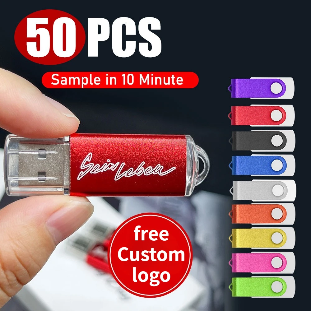 

50PCS Custom Logo New USB 2.0 USB Flash Drive 360°RotablePen Drive 128GB 64GB 32GB 16GB 8GB 4GB USB Stick High Speed Pendrive