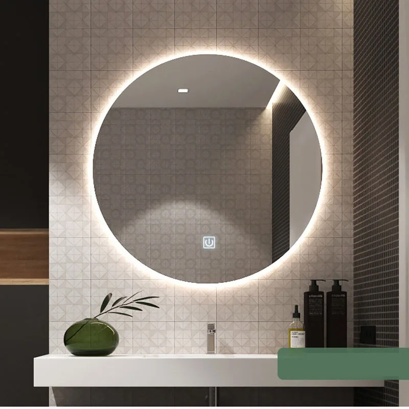 Espejo Circular Simple de estilo moderno para baño, iluminación inteligente montada en la pared, LED, decoración del hogar y Hotel