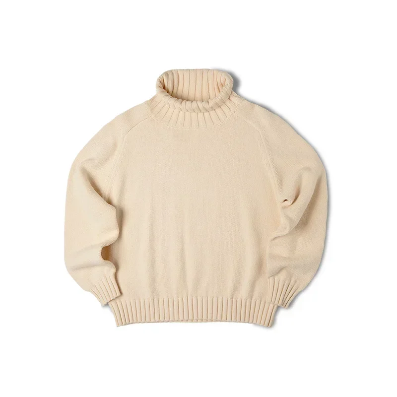 MADEN Women High-neck Sweater 2024 Autumn Winter Thickened Warm Knitwear Wheat Sheaf Texture Sweater Beige Pullover Tops