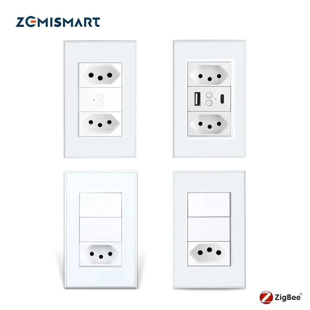 Zemismart Zigbee Brazil Socket Work with Tuya Smart  Life 10A 20A Brazil Outlets Alexa Google Home Control