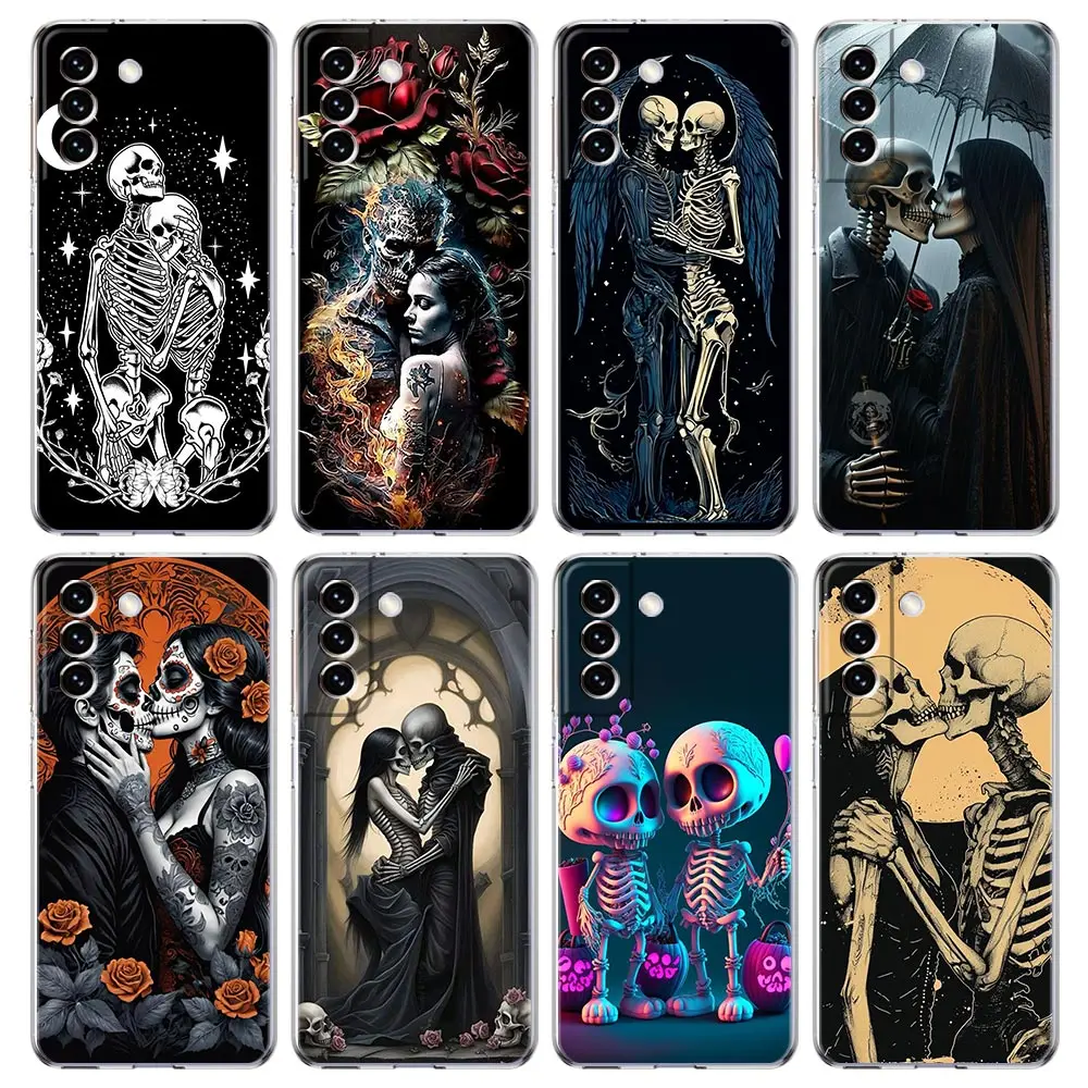 Transparent Cover for Samsung Galaxy S26 S25 S24 S23 S22 S21 S20 FE Ultra S25 Edge S10 Plus 5G Phone Case Skeleton Love Skull