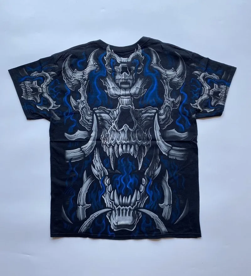 Y2K Vintage Trendy Skull Print Graphic T Shirt Men Women Streetwear Harajuku Hip Hop Gothic Fashion Sports Tops Grunge Clothes