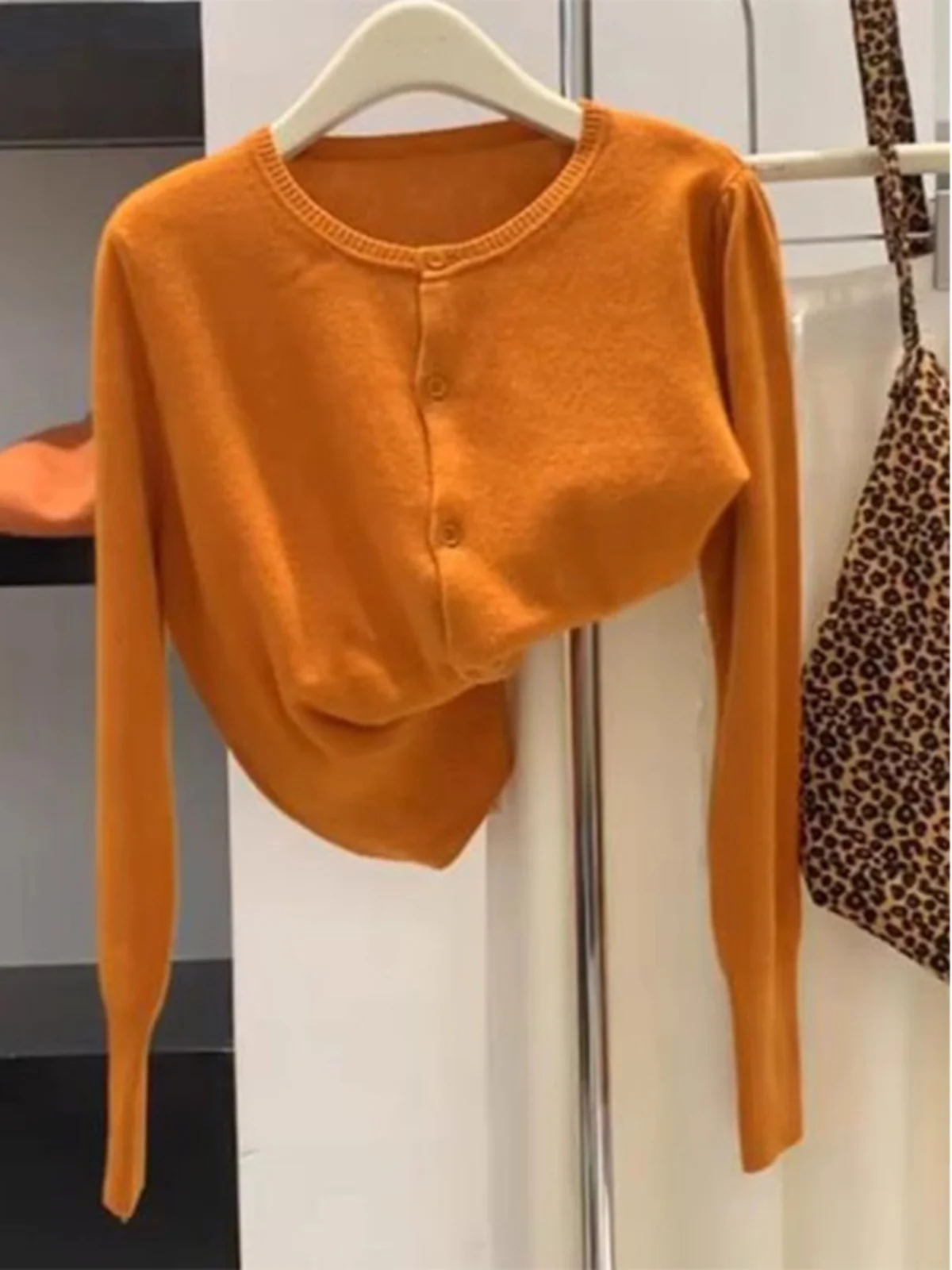 

Autumn Winter Orange Knitted Open Cardigan Women's Fashion Sweater Jacket Pumpkin Color Casual Commute Style Long Sleeve