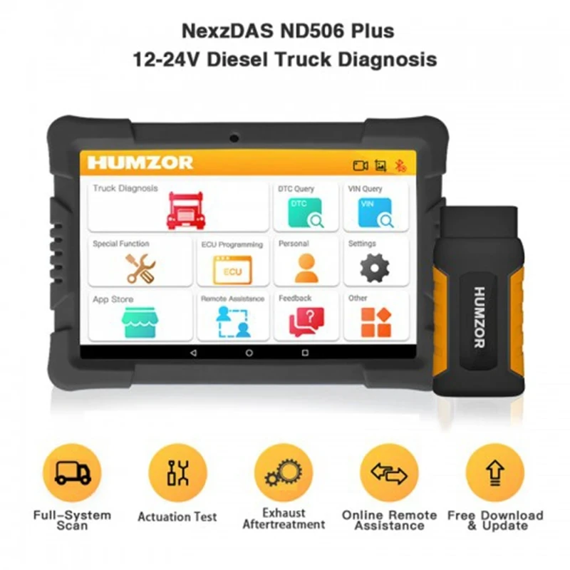 

Humzor NexzDAS ND506 Plus Full Version 10 Inch Tablet for 12V-24V Diesel Commercial Vehicles Diagnostic Tool with 10 Converters