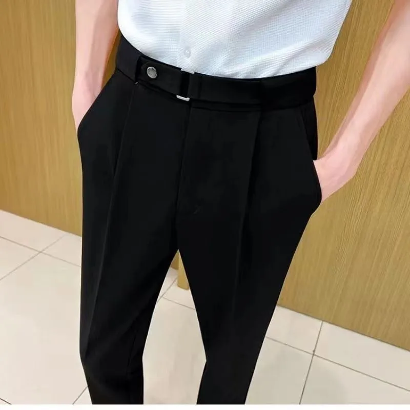 

Летние новые стильные брюки, мужские облегающие деловые брюки против морщин, серые брюки, брюки до щиколотки