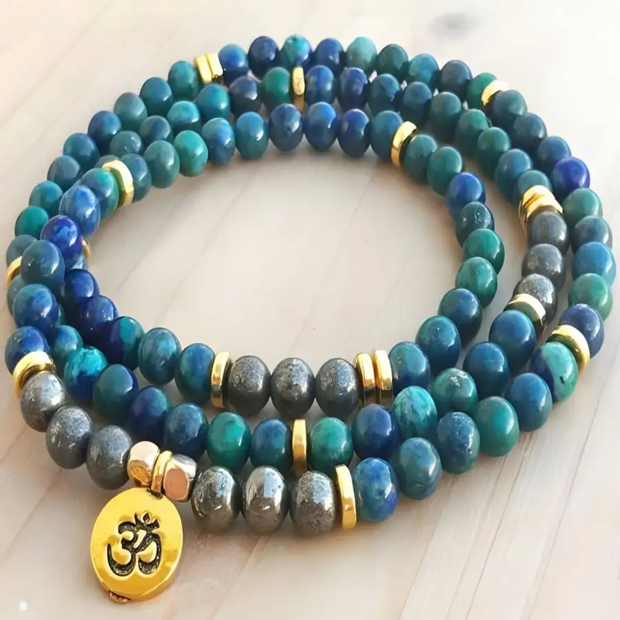 

8mm Green Malachite Gemstone 108 Beads Pendant Mala Bracelet Natural stone Mala Hand Buddhist Gemstone Bohemian Prayer Tibetan