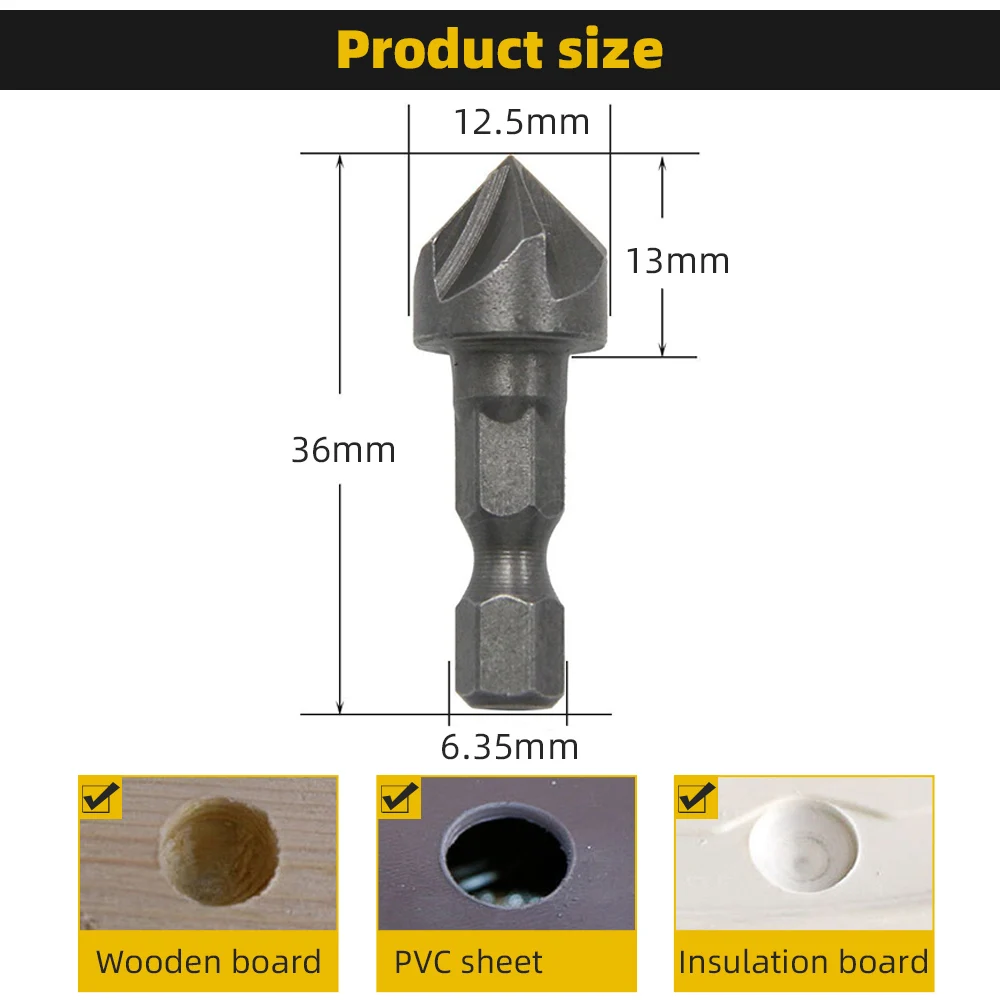 3/5PCS Hexagonal Shank Six-Blade Chamfering Tool Carbon Steel Sandblasting Knife Woodworking Hole Opener Countersink