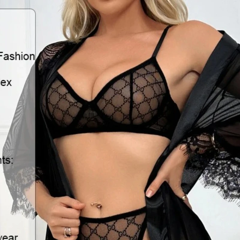 Pijama de mujer, ropa interior de malla negra, camisones sexis, lencería, conjunto de 3 piezas, ropa interior, camisón combinado, conjunto de ropa Sexy para el hogar