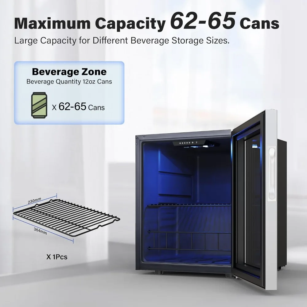 1.6 Cu.Ft Beverage Refrigerator Cooler, 62 Cans Adjustable Shelving Mini Fridge with Glass Door for Beer Drinks Wines