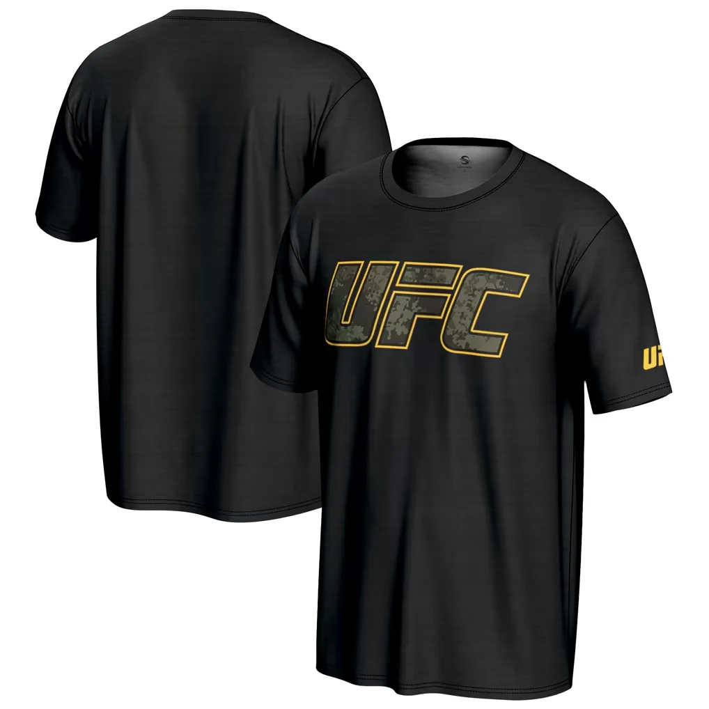 UFC Men Quick Dry Sports T‑Shirt Digital Camo Letter Graphic Breathable MMA Fighting Gym Training Workout Fan Tees Tops