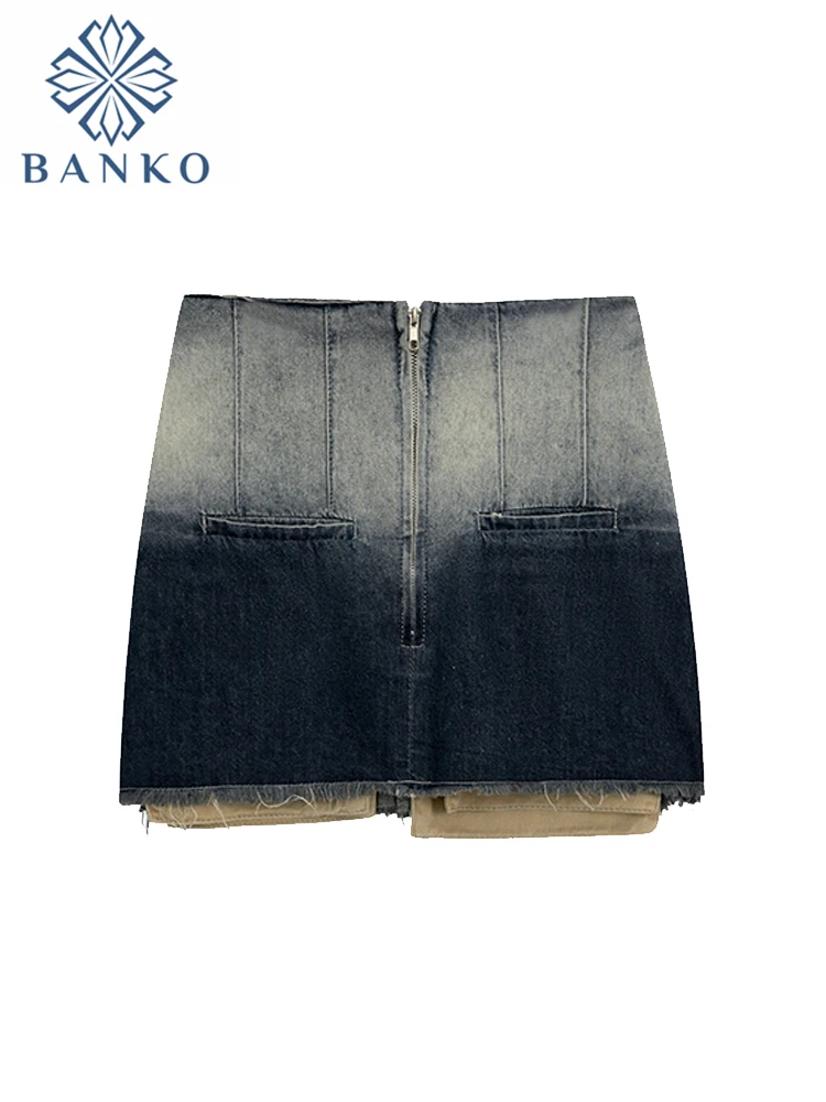 

American Retro Casual Gradient Denim Skirt High Waist Wrap Hip Short Skirt Summer New Korean Fashion Women Harajuku Y2k Vintage