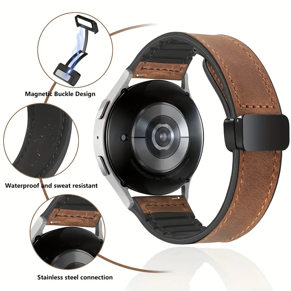 Magnetic Buckle Band Leather Watch Strap 20/22mm For Huawei GT2/3Pro Samsung Galaxy Watch5 Pro 45mm /Fossil/Casio Watch