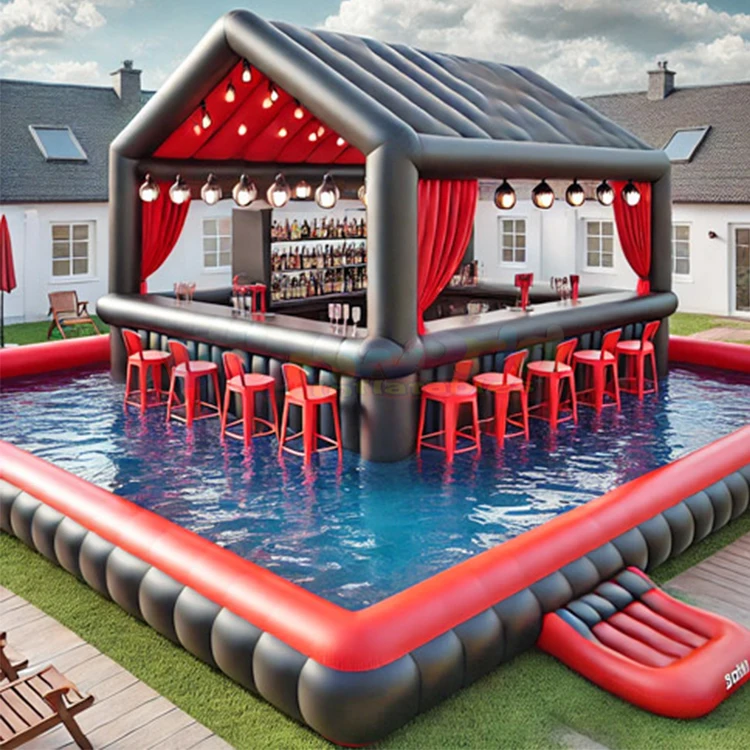 Leisure summer backyard party floating inflatable pub swimming pool water bar with seats