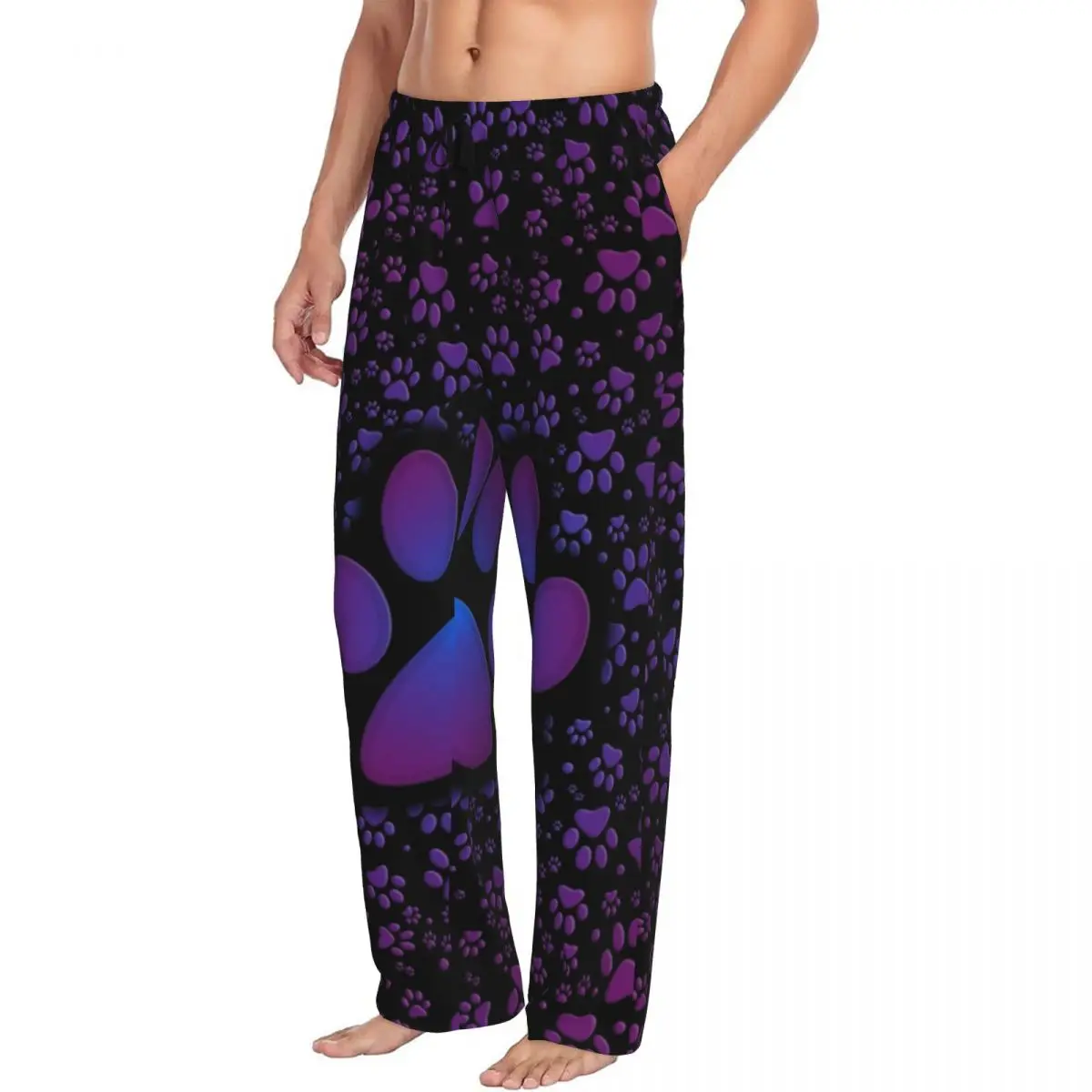 Custom Cat Dog Animal Heart Paw Prints pantaloni del pigiama per uomo Lounge Sleep Stretch Sleepwear Bottoms con tasche