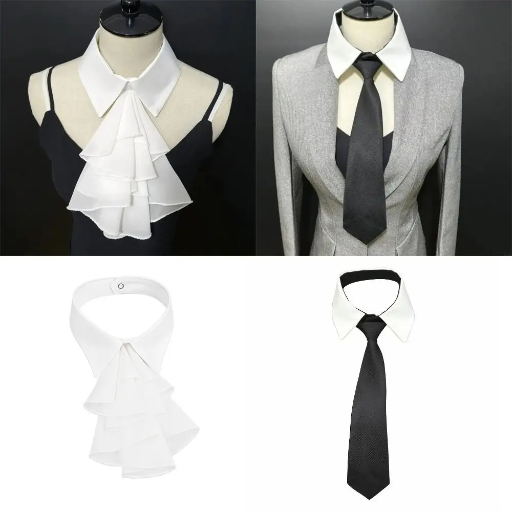 

Elegant False Collar Detachable Ruffled Style Shirt Collar Necktie Front Multi-Layer Design Detachable Collar