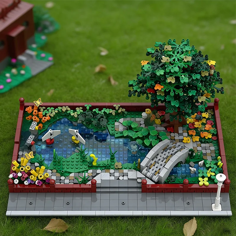 1859 PCS Modular Building City Green - Central Park & Pond MOC Customize Modular Building Block Model DIY Boys Festival Toy Gift