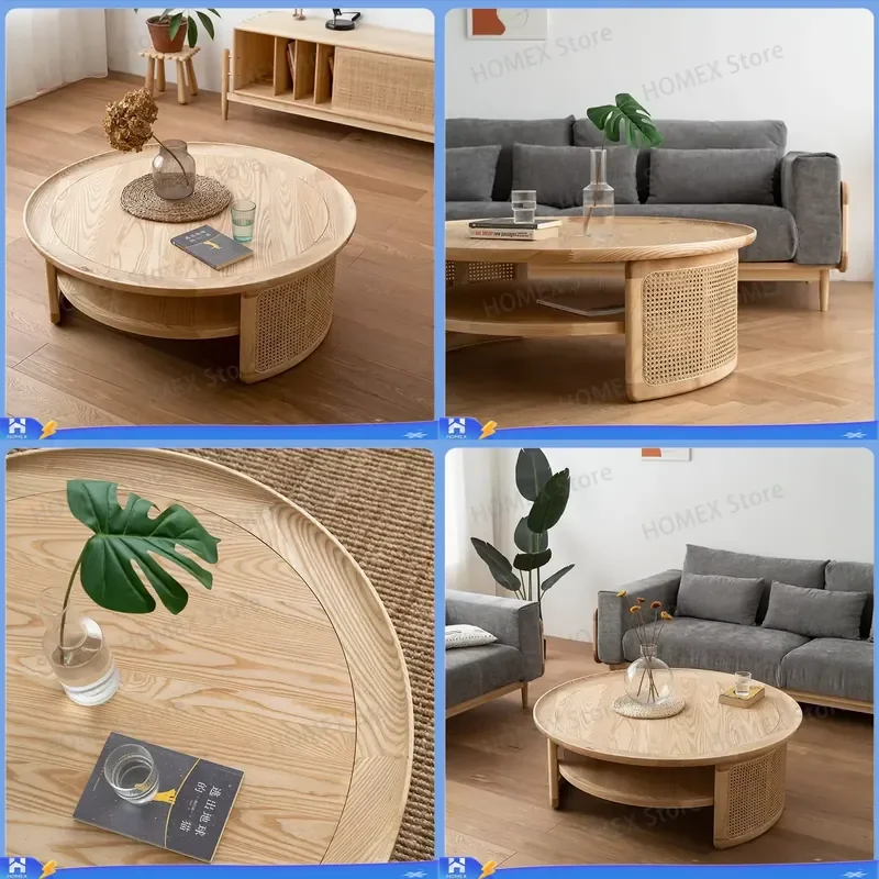 Solid Wood Coffee Table Simple Retro Design Multi Functional Small Side Table for Living Room Bedroom Household Furniture
