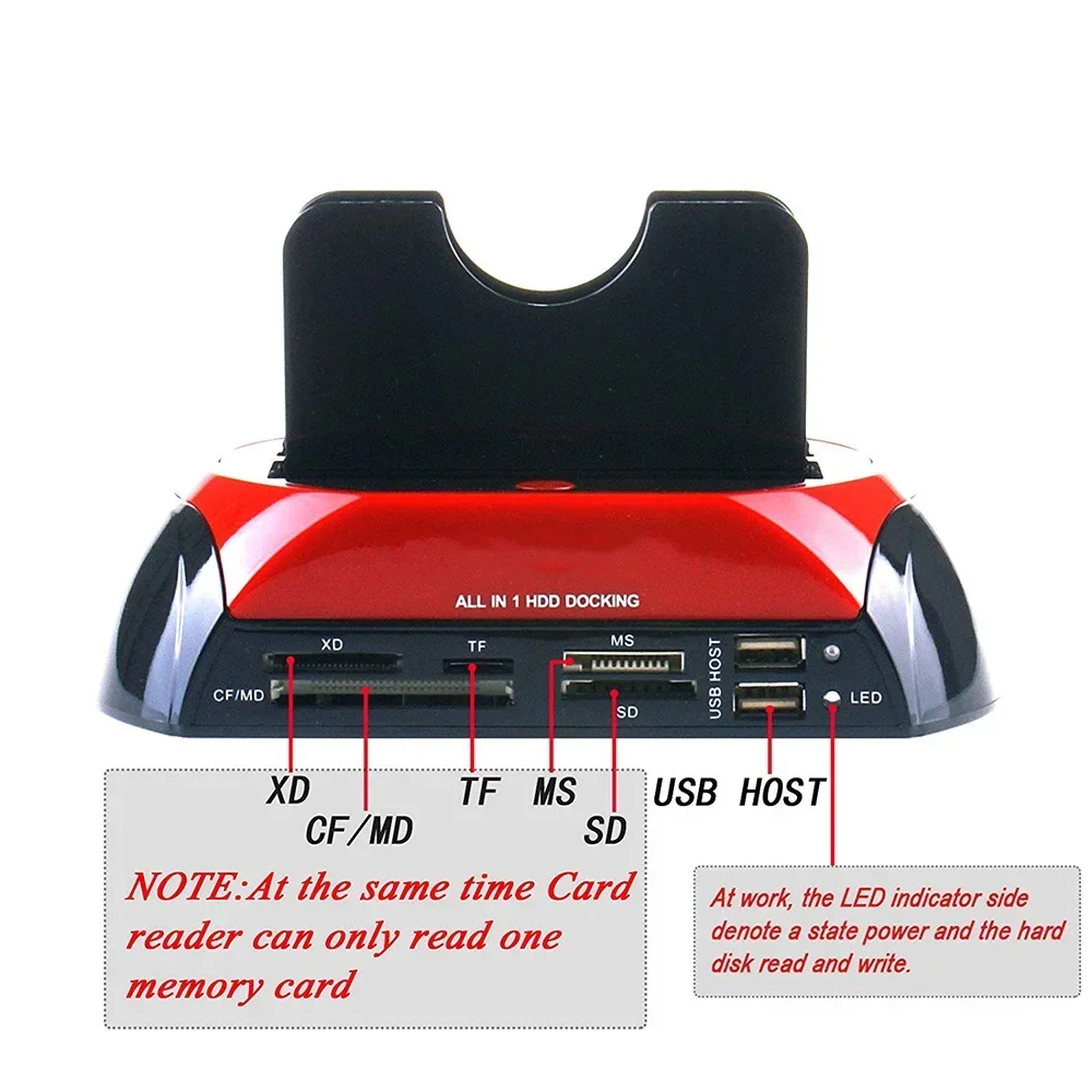 Docking station HDD IDE da USB 2.0 a SATA con doppia slot tutto in uno con lettore di schede per disco rigido SATA IDE da 2,5 3,5 pollici