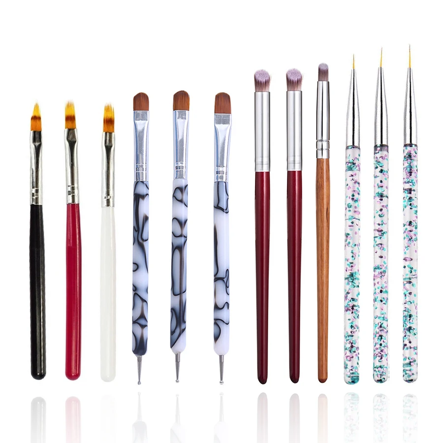 

3/12 шт., набор кистей для французских ногтей, гелевая акриловая кисть для дизайна ногтей Kolinsky с инструментом для нанесения точек для профессионального маникюра, дизайна ногтей