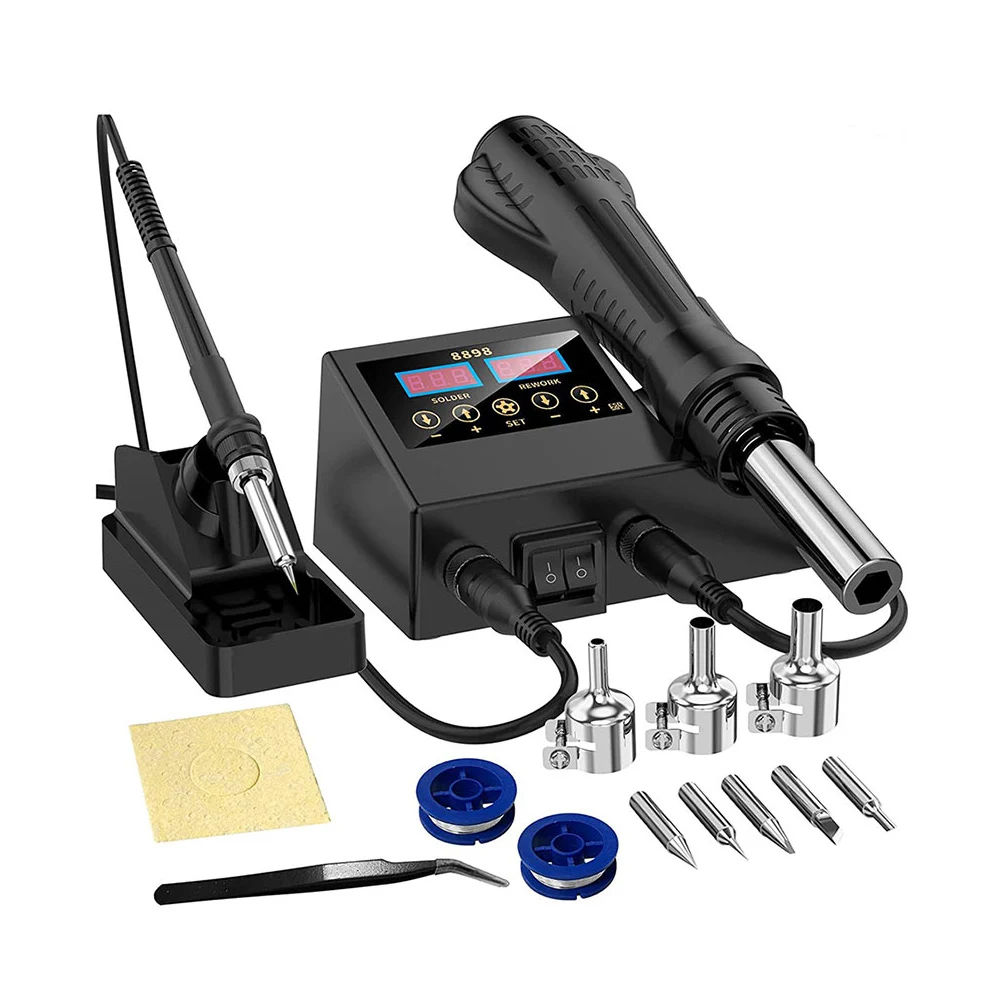 8898 2 in 1 Soldering Station Digital Display Hot Air Gun Set Welding Rework For BGA SMD PCB IC Repair Solder Iron Tools