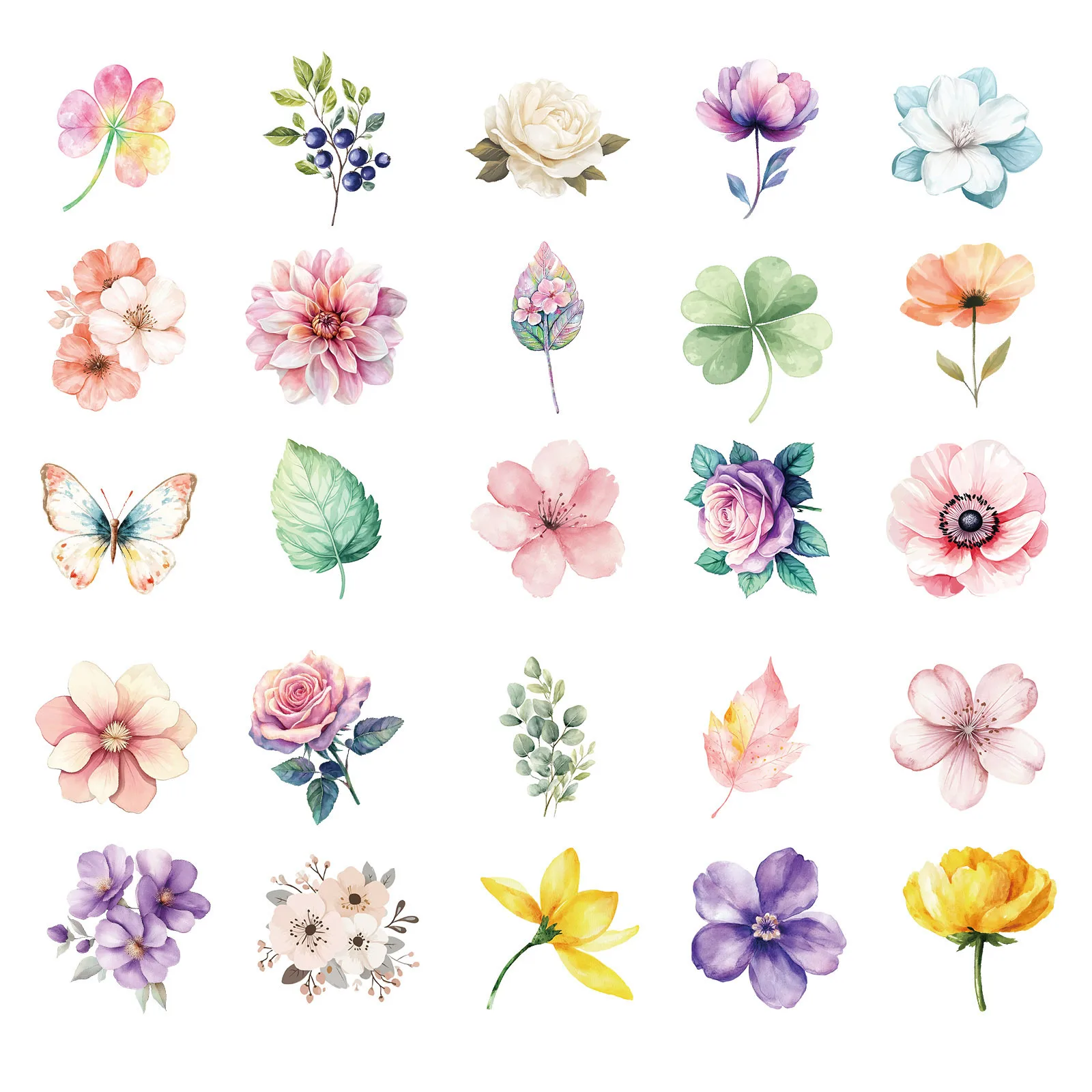 50/100PCS Cartoon Flower Trolley Stickers Flower Plant Stickers Waterproof Cartoon Luggage Stickers