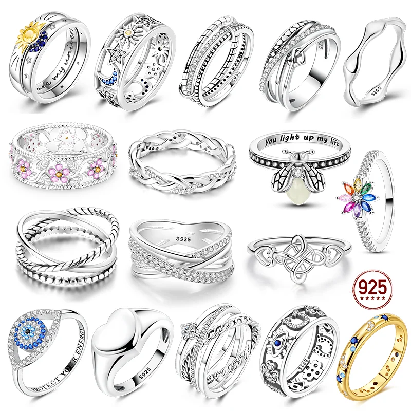 

Кольца из стерлингового серебра 925 пробы, кольцо с изображением бесконечной любви, солнца, луны, глаза и цветка для женщин, оригинальное обручальное кольцо, ювелирное украшение, подарок