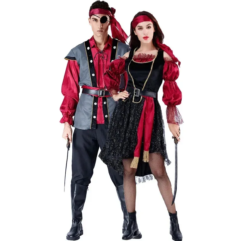 

Halloween Party Medoeval Pirate King Captain Cosplay Couples Costume Huntress Clubwear Women Men Play Suit