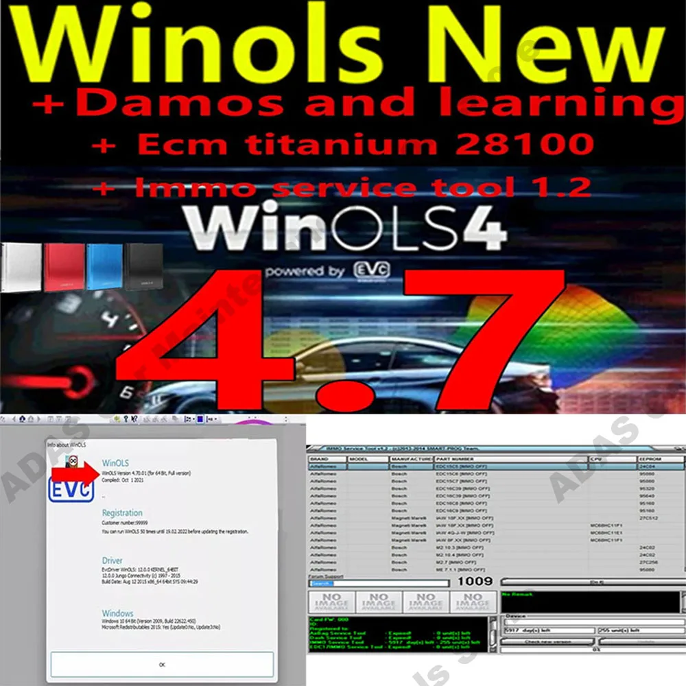 Latest WinOLS 4.7 obd2 scanner With Plugins + 2021 Damos +ECM TITANIUM 1.61+immo service tool v1.2 All Data Auto Repair Software