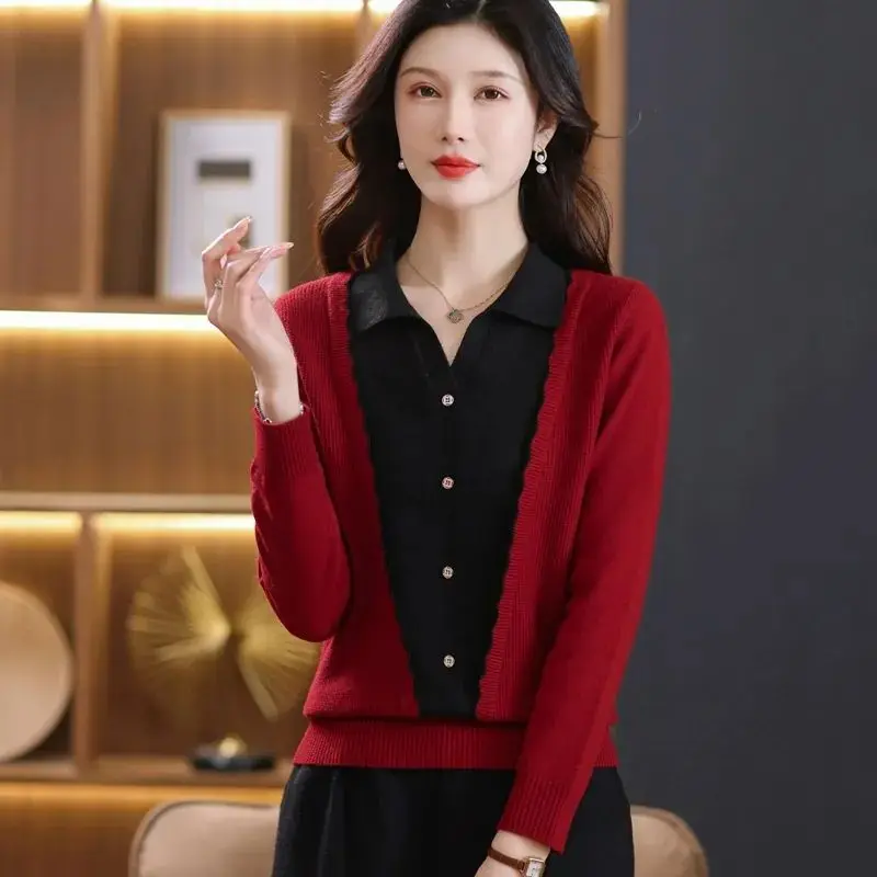 

Women's High-end Lapel Two-piece Sweater Mother's Long-sleeved Versatile Top Sweater