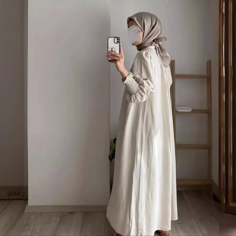Elegante abito musulmano estivo da donna Ramadan Abaya donna Dubai abiti da vacanza di lusso manica lunga colletto couverture abiti islamici