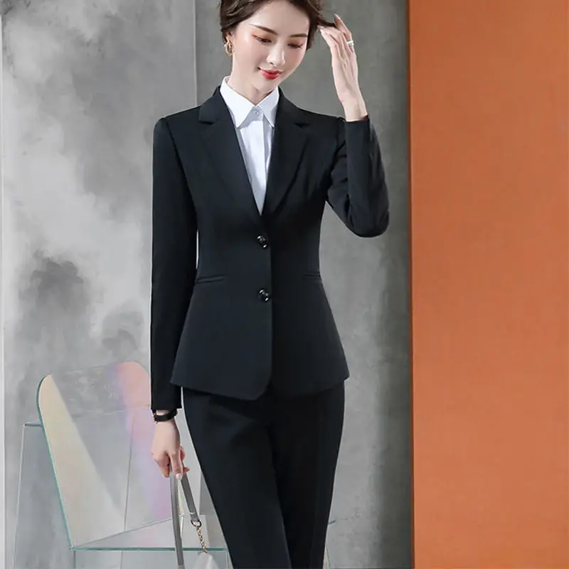 

IZICFLY New Spring Style Trouser And Jacket Business Outfits For Women Work Wear Elegant Two Piece Ladies Office Pant Suits