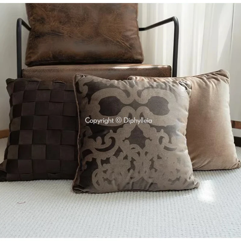 Diphylleia Flourish Damask Scroll Decorative Square Cushion Cover  Luxury Brownish Purple Throw Pillowcase Gracefully Home Decor