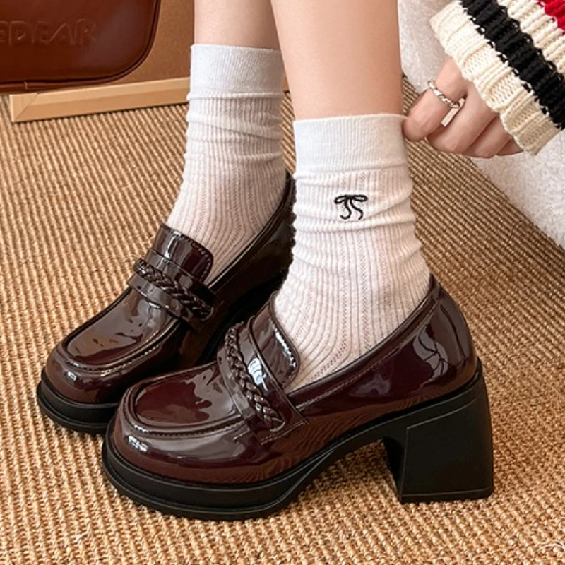 

Weave Women Loafers Elegant High Heels Shoes 2025 Designer New Party Chunky Shoes Autumn Lolita Pumps Sexy Shallow Zapatos Mujer
