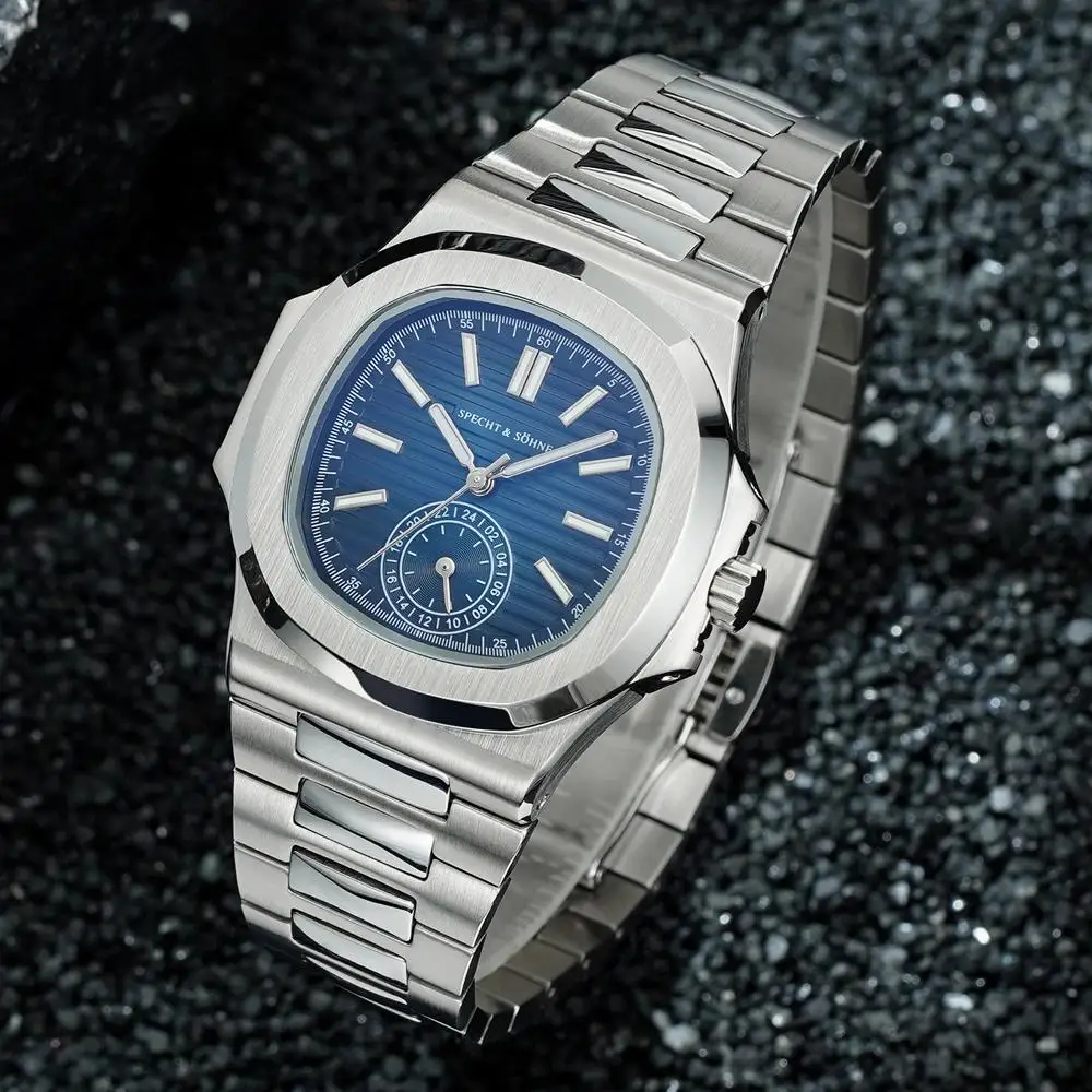 Specht & Söhne Men's Classic 5980 Japan VH60 Movt Luminous AR Coating Iced Out Watch Crystal Steel Quartz Watches 50M Waterproof