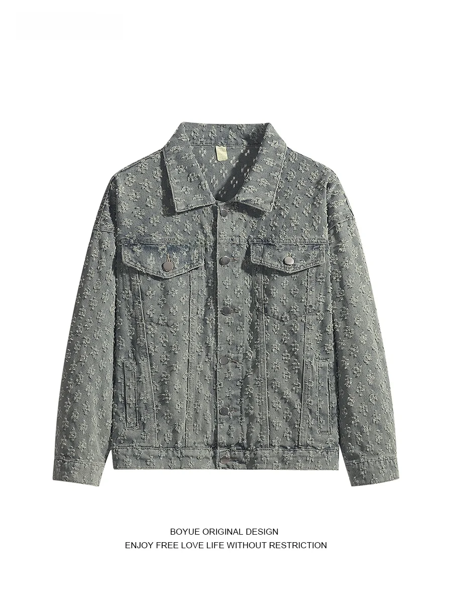 

Модная джинсовая куртка Boyue с цветочным узором, молодежная, стильная, повседневная верхняя одежда для мужчин