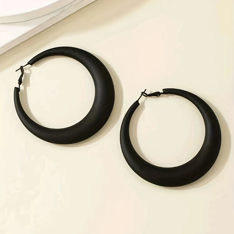 Personalized Exaggerated Design Black Color Geometric Large Circle Earrings Ladies Ins Temperament Fashion Accessories Gift
