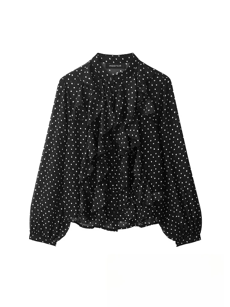 

KONDALA винтажная элегантная шикарная женская блузка в горошек с круглым вырезом, многоуровневая рубашка с длинными рукавами, модная весенне-летняя праздничная блузка 2025 года