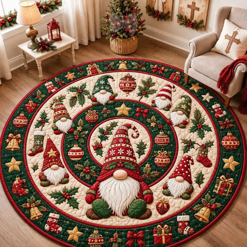 Christmas Round Printed Plush Carpet Nonslip Indoor Outdoor Festival Entrance Floor Mat Excellent Gift Choice Multiple Sizes