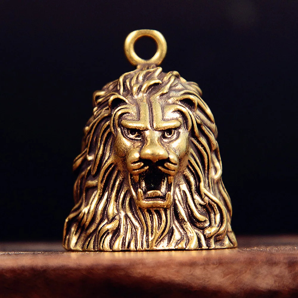 Lion Brass Bell Animal Statue Ornaments Vintage Style Crafts Lucky Fengshui Home Decor Gift