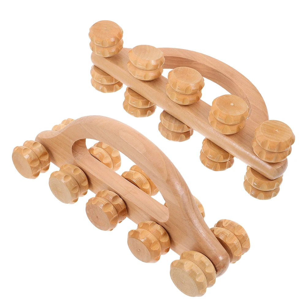 

2Pcs Natural Beech Wood Handheld Massager for Neck Back Feet Legs Calf Portable Ergonomic Design Durable No Scratch Adjustable