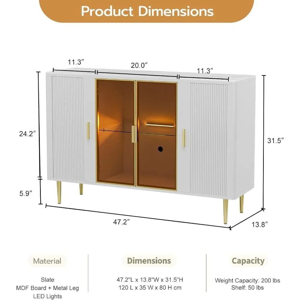 Armadietti per vino 47 "armadi da cucina con ante e ripiani in vetro, luci a LED, armadietto per Bar per sala da pranzo