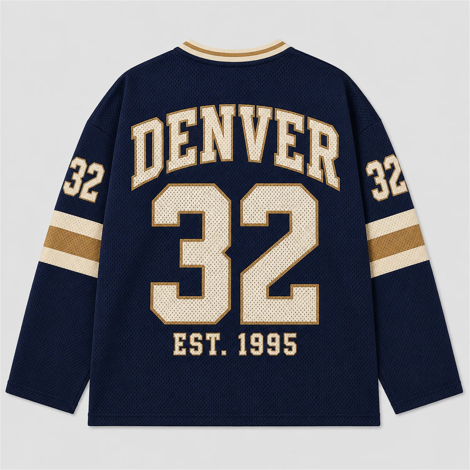Men Denver 32 Long Sleeve Jersey V Neck Mesh Shirt Vintage Varsity Football Y2K Streetwear Sportswear Top