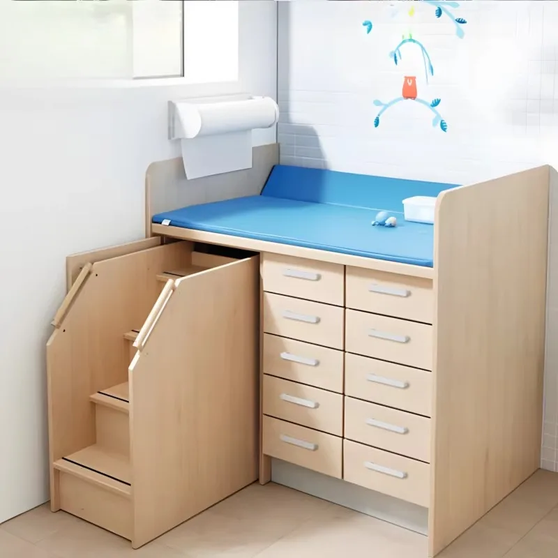 Climbing aids with 10 drawers and pull-out for infant daycare, preschool, nursery, baby changing furniture