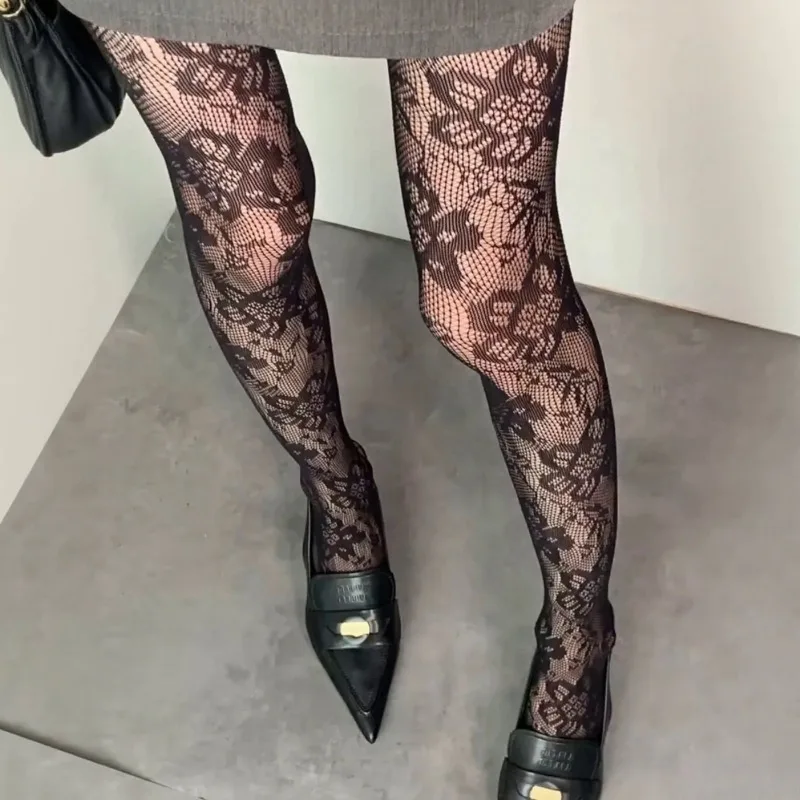 

Women Floral Lace Tights Summer Mesh Sexy Hollowed Out Thin Breathable Retro Punk Gothic Y2k Pantyhose Lolita Fishnet Stockings