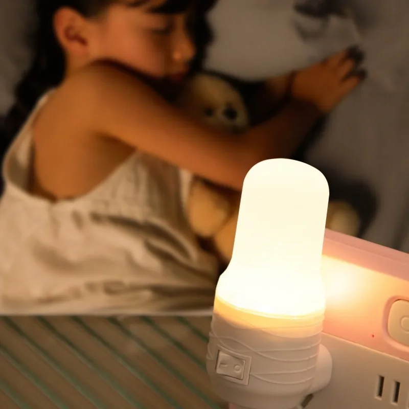 Luz LED de noche enchufable para bebé, luz de dormir de ojo de enfermería, luces de enchufe de dormitorio de 2 colores, ahorro de energía, lámpara de pasillo, balcón