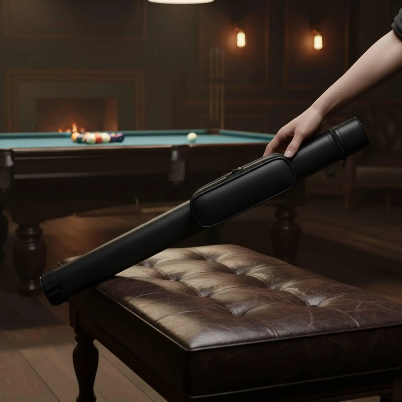 Billiard Cue Bag for Pool Stick 2 Compartment Protective Case with Small Pocket for Chalk and Gloves Black