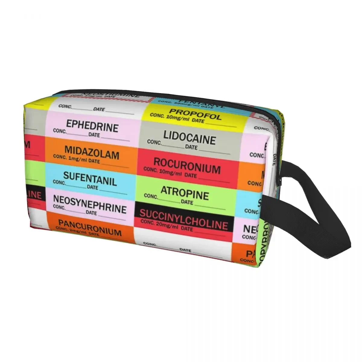 Anesthesia Medication Labels Toiletry Bag Doctor Nurse Medicine Makeup Cosmetic Organizer Ladies Beauty Storage Dopp Kit Case