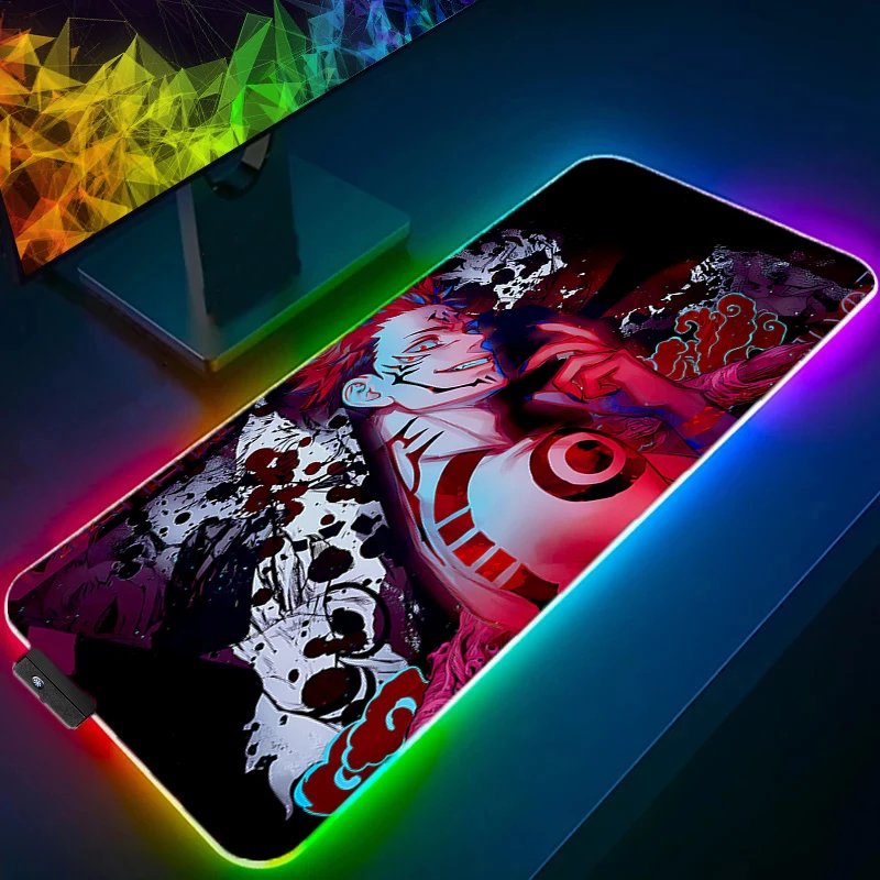 لوحة ماوس أنيمي ألعاب RGB LED J-jujutsu Kaisen Sukuna Yuji ماوس الوسادة حصيرة مكتبية Playmat الكمبيوتر والمكتب لوحة المفاتيح